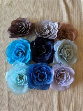 Silk organza flower with pin Set - Multicolor 9 for $24